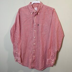 Brooks Brothers gingham red and white long sleeve button down shirt men sz Large